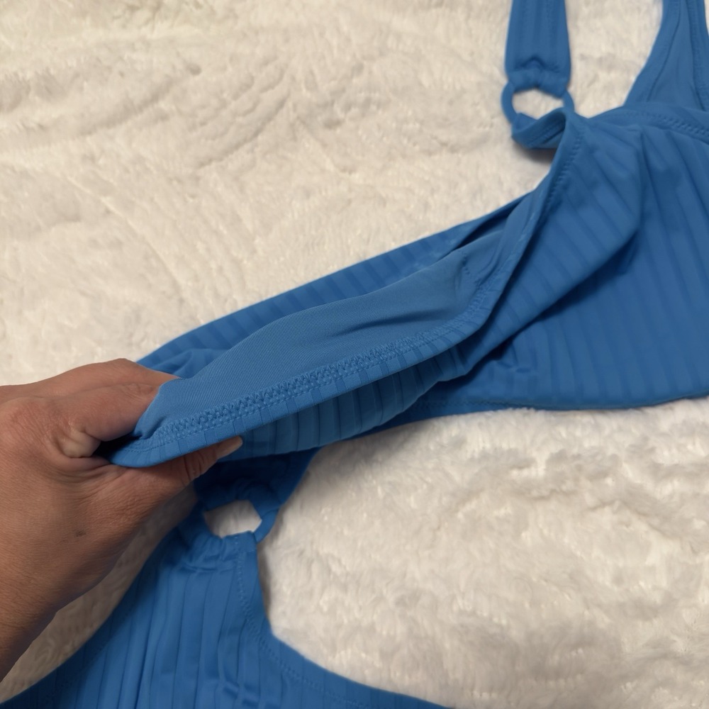 NEW Aerie Wide Rib Cut Out One Shoulder Ring One Piece Swimsuit Sz XL Elite Blue - Picture 6 of 8